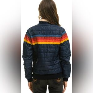 Blue Aviator quilted jacket with 5 stripe color block, small